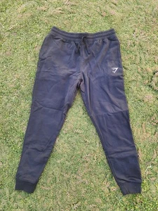 Gymshark Crest Joggers Mens Size Large Black Slim Fleece Sweatpants Athletic Gym - Picture 1 of 9