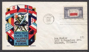 1943 Overrun Countries Poland (Scott 909) - Staehle KING'S G/P Chicago FDC 409 - Bild 1 von 1