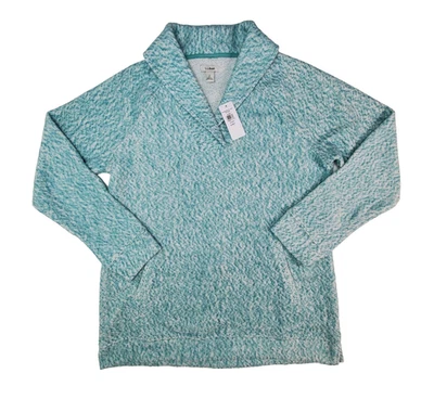 Suéter LL Bean para mujer con cuello chal jaspeado polar verde azulado talla pequeña Foto 1 de 4
