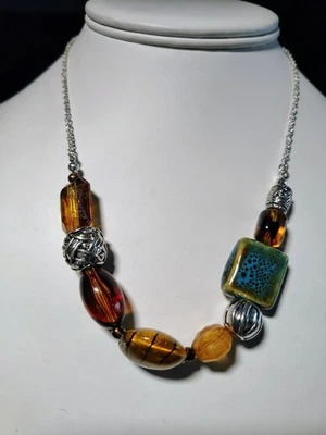 Collar SAQ Artesanal Declaración Turquesa Cerámica Murano Estilo Vidrio Boho Grueso Foto 1 de 4