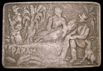 KJ22186 VINTAGE AÑOS 70 **MARCA PANAMÁ ROJA** HEBILLA CINTURÓN MARIHUANA PELTRE Foto 1 de 2