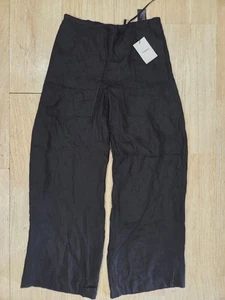 Theory Womens Linen Pocketed Waist Tied Wide Legged Pants Black Size Small - Picture 1 of 4