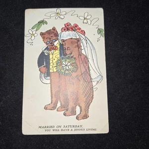 1907 Teddy Bears Anthropomorphic Bears marriage Married on Saturday Postcard - Picture 1 of 3