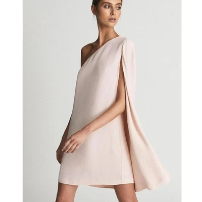 Reiss Nude Samantha Cape One Shoulder Mini Dress Size 10 NWT - Image 1 of 4