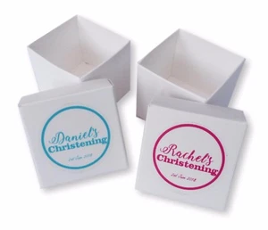 2INCH PERSONALISED CHRISTENING BABY SHOWER PINK BLUE FAVOUR BOXES GIFT THANK YOU - Picture 1 of 2