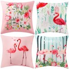 4 Pcs Flamingo Throw Pillow Covers 18 X 18 Inch Decorative Pink Bird Pillowca...