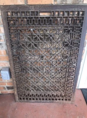 "Enorme rejilla de pared de piso de registro de hierro fundido antiguo ornamentado ~ 38 x 26""" Foto 1 de 4