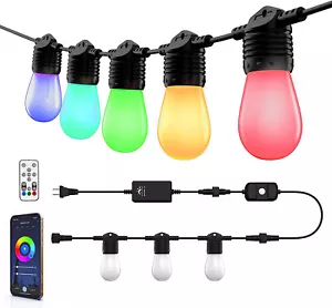 48 Ft Smart Outdoor String Lights RGBCW Color Changing Dimmable Patio String New - Picture 1 of 7