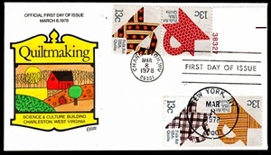 US #1745-1748-B FDC 13c Quiltmaking. 1st Collins HP Cachet (CV $550)  *RARE* - Picture 1 of 3