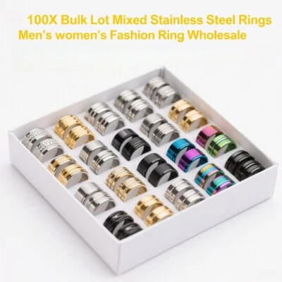 100X Bulk Lot Mixed Stainless Steel Rings Men's women's Fashion Ring Wholesale . - Image 1 of 4