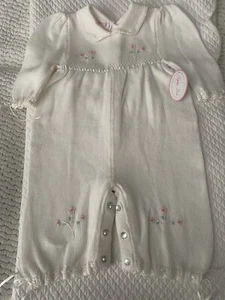 NWT SOPHIE DESS BABY GIRLS ROMPER SIZE 6 MOS WHITE WITH PK EMBROIDERED FLOWERS - Picture 1 of 7