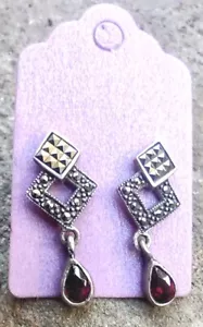 Pendientes vintage de plata esterlina y granate - Imagen 1 de 2