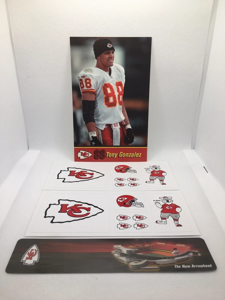 Kansas City Chiefs Fan Pack Лот Наклейок Закладка 2008 Плакат Команды Тони Гонсалес - Изображение 1 из 4