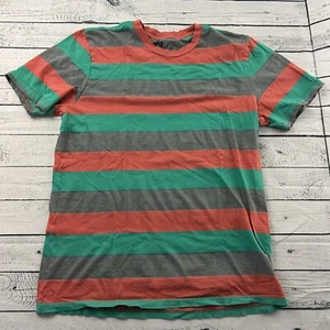 BDG Slim Fit Crew Neck Striped Short Sleeve T Shirt Men's XL Gray Green - Picture 1 of 4