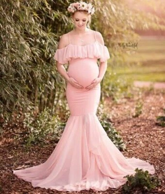 Mermaid Maternity DressesPhoto Shoot Pregnant Women Pregnancy Dress Off Shoulder - Image 1 of 4