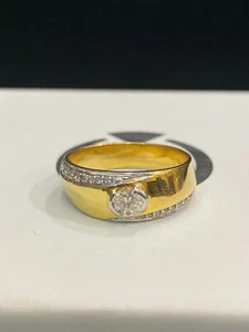 Pave 0,55 Cts Tondo Brillante Taglio Diamanti Unisex Band Anello In 585 14K Oro - Foto 1 di 12