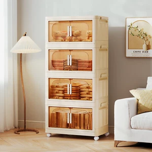 4 Schichten Klappbar Kleiderschrank Montieren Lager Regal Organizer mit Rollen - Bild 1 von 8