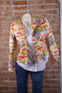 Collection by Herve Benard Womens Jacket Blazer Top Sz 8P Floral Zebra Palms - Picture 1 of 9