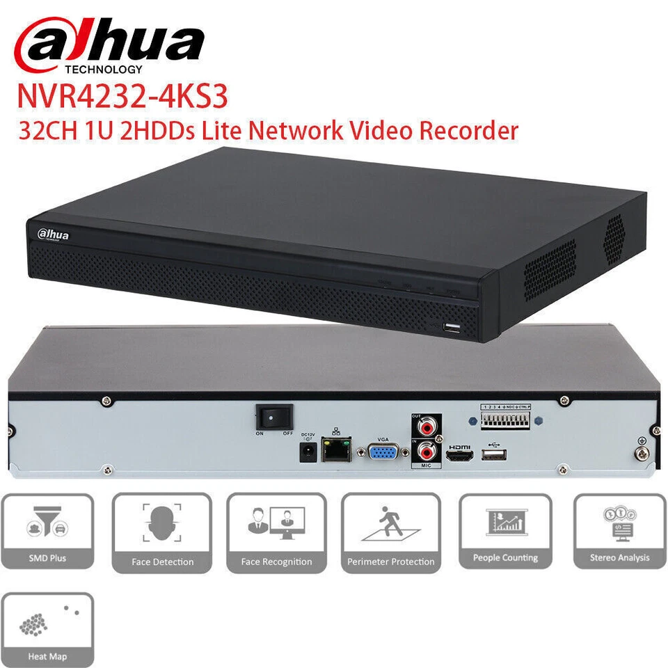 Dahua 32ch NVR NVR4232-4KS3 2HDD Face Recognition Detection Perimeter Protection - Image 1 of 1