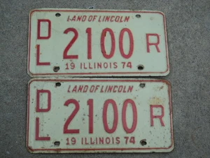 PAIR 1974 ILLINOIS Land of Lincoln Dealer License Plates DL 2100 R IL x - Picture 1 of 1