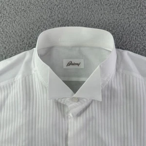 BRIONI Tuxedo Shirt Men 43 17 White French Cuff Pleated Front French Cuffs Italy - Picture 1 of 9