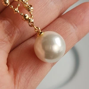Sea Shell Pearl Crosshatch Necklace 14k Yellow Gold Plated 16-18in Chain - Picture 1 of 4