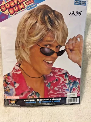 costume surfer dude wig  dark grey/brown streaked blond  adult new - Image 1 of 2