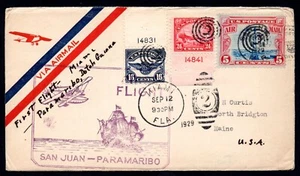 US 1929 FIRST FLIGHT MANITO DUTCH GUIANA FRANKED SC. #C5-C6 WITH PLATE #'s - Picture 1 of 2