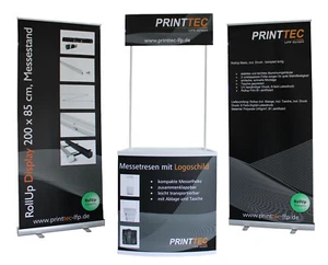 Messetheke, Promotion Stand mit 2 Stk. RollUp`s incl. Druck und Tasche - Bild 1 von 19