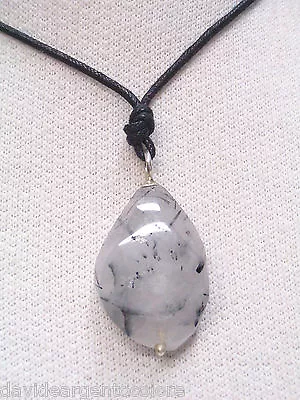 Ciondolo in ARGENTO 925 con QUARZO RUTILATO e girocollo - pendente pietra dura - - Immagine 1 di 3