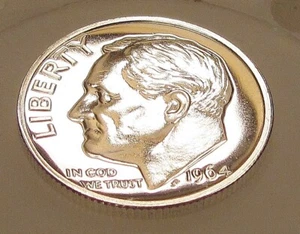 1964 Gem  Proof  "EYE CANDY" Dime 90% Silver Blazing Luster  #614 - Picture 1 of 2