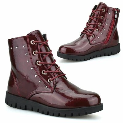 Girls Kids Childrens Zip Up School Winter Casual Ankle Biker Boots Shoes Size - Image 1 of 4