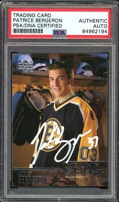 2003-04 UD Young Guns #204 Patrice Bergeron RC On Card PSA/DNA Auto Authentic - Image 1 of 2
