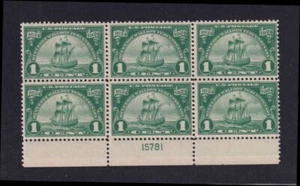 1924 Huguenot Walloon 1c green Sc 614 MNH full nice OG, plate block (RC - Picture 1 of 2