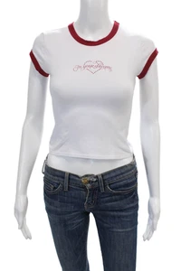 Frankies Bikinis Womens Cotton Short Sleeve Round Neck Graphic Tee White Size S - Picture 1 of 5
