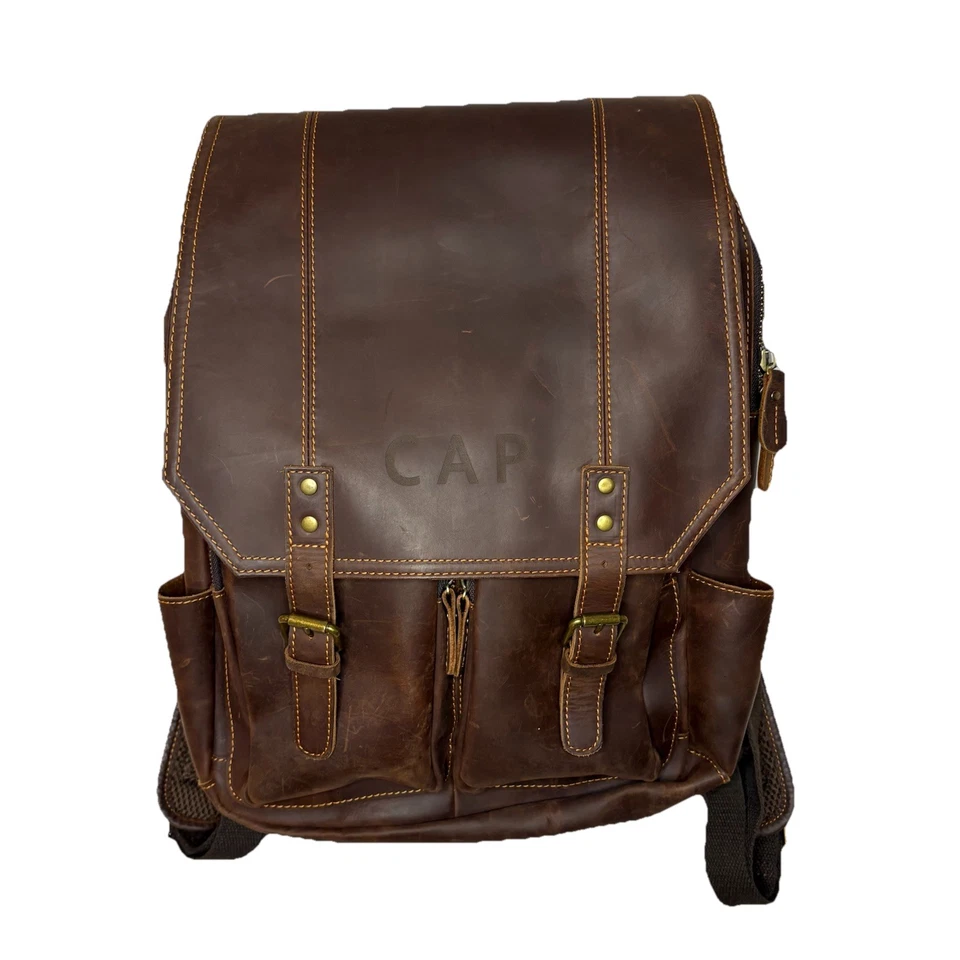 Leather Backpack Men Laptop Travel Bag Brown CAP Professional - Image 1 of 4