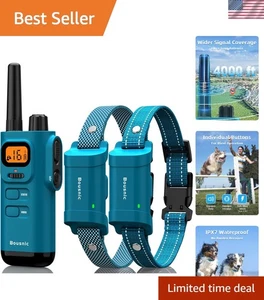 Hundetraining Halsband Leder Wasserdicht 4000ft Fernbedienung für 2 Hunde Wiederaufladbar - Bild 1 von 11