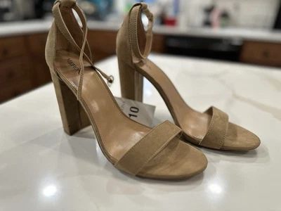High Block-Heel Open-Toe Sandal Pump Heels, Taupe (tan) - Merona Size 10 - Image 1 of 4