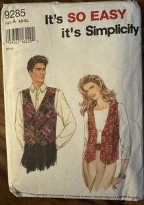 It's so easy Simplicity pattern 9285 Misses', Men's or Teens Vest sz XS-XL uncut - Picture 1 of 2