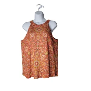 Joie Women’s 100% Linen Sleeveless Tank Top Orange Boho Paisley Print Size L - Picture 1 of 7