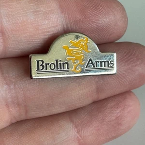 Vtg Brolin Arms Lion Logo Enamel Lapel Pin Silver Gold Firearms Brand - Picture 1 of 3