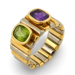 Vintage Gubelin Amethyst Peridot Bicolor 18k Gold Ring - Bild 1 von 7