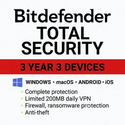 Bitdefender Total Security - 1 año 5 dispositivos + VPN diaria Foto 1 de 4