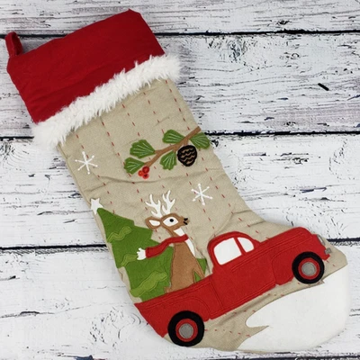 Medias de Navidad Pottery Barn Kids Woodland Deer Truck - sin monograma Foto 1 de 3