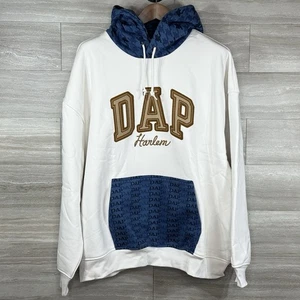 Dap X Gap Pullover Logo Hoodie Mens XXL Cream Blue Houndstooth Dapper Dan NWT - Picture 1 of 13