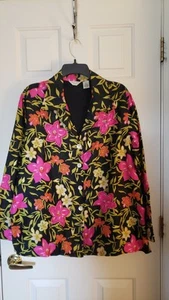 Laura Ashley Woman Sz 1X 100% Silk Black Floral Blazer Beaded Embroidered Button - Picture 1 of 9