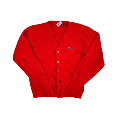 Vintage IZOD Lacoste Rojo Cardigan Suéter Croc Logo EE. UU. 80s Preppy Knit - Imagen 1 de 4