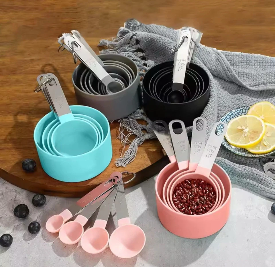 8pcs Stainless Steel Measuring Cups & Spoons Set with Scale for Baking - Image 1 of 3
