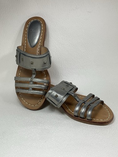 Sandali slider Clarks Surf Card peltro pelle metallizzata UK 4D EU 37