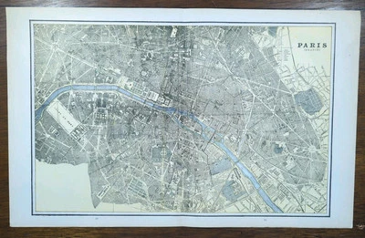 Vintage 1888 PARIS FRANCE Map 21"x13" ~ Old Antique Original NOTRE DAME LOUVRE - Image 1 of 4